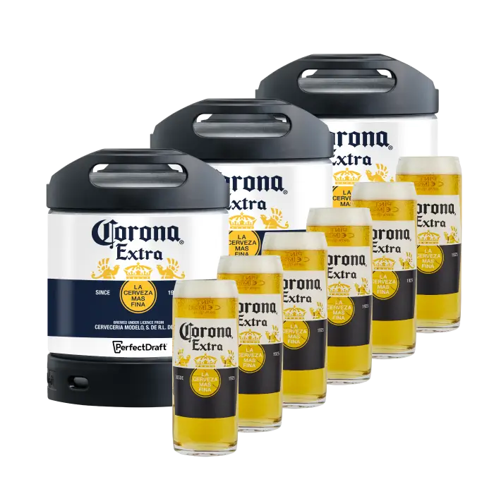 Corona Extra Hosting Pack (3 Kegs + 6 FREE Pint Glasses)